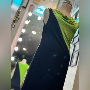 Colorblock Sleeveless Dress – Lime Green & Navy Contrast
